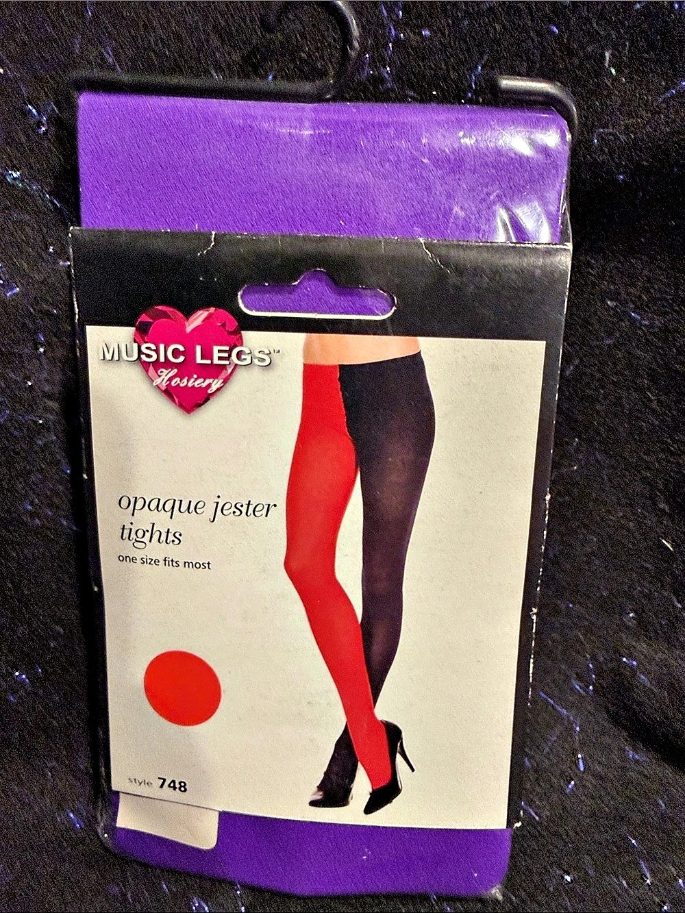 Music Legs Opaque Jester Tights Color Block Purple & Red